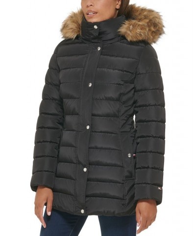 Petite Faux-Fur-Trim Hooded Puffer Coat Black $48.00 Coats