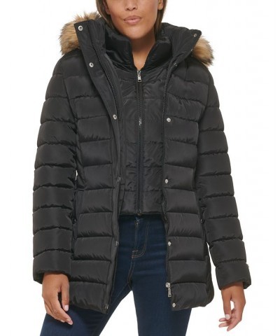 Petite Faux-Fur-Trim Hooded Puffer Coat Black $48.00 Coats