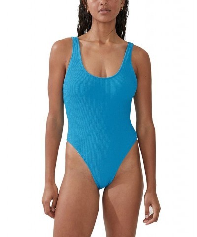 Juniors' Low-Back One-Piece Swimsuit Blue $28.49 Swimsuits