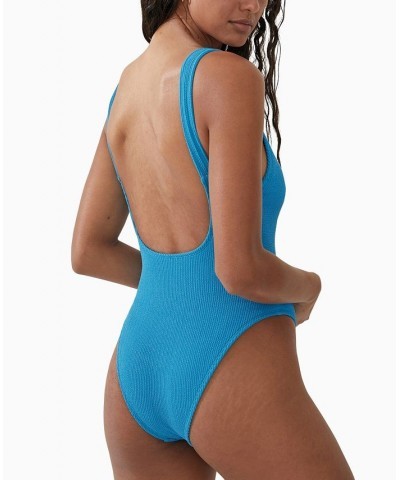 Juniors' Low-Back One-Piece Swimsuit Blue $28.49 Swimsuits