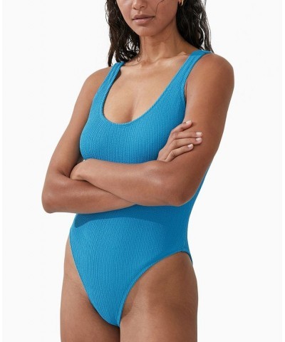 Juniors' Low-Back One-Piece Swimsuit Blue $28.49 Swimsuits