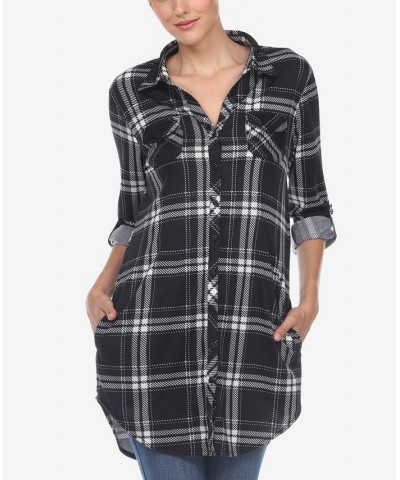 Women's Plaid Tunic Top Shirt Black $34.10 Tops