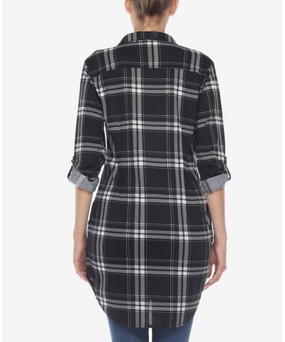 Women's Plaid Tunic Top Shirt Black $34.10 Tops