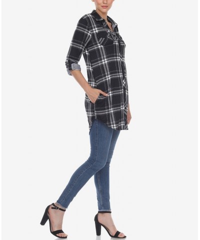 Women's Plaid Tunic Top Shirt Black $34.10 Tops