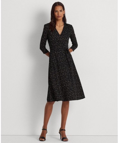 Women's Print Surplice Jersey Dress Black/Tan $46.79 Dresses