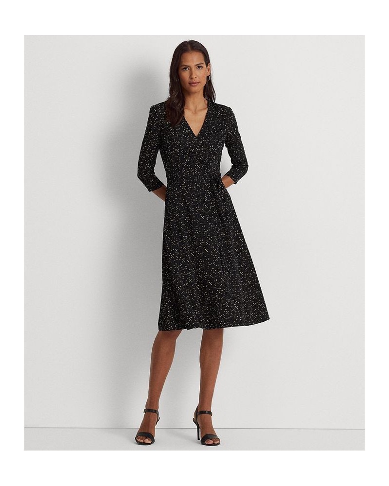 Women's Print Surplice Jersey Dress Black/Tan $46.79 Dresses