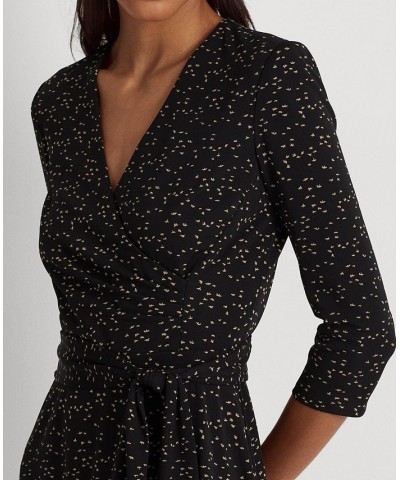 Women's Print Surplice Jersey Dress Black/Tan $46.79 Dresses