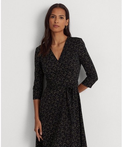 Women's Print Surplice Jersey Dress Black/Tan $46.79 Dresses