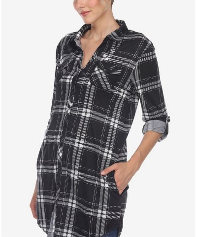 Women's Plaid Tunic Top Shirt Black $34.10 Tops