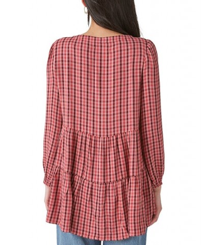 Women's Plaid-Print Tiered Tunic Top Red $45.77 Tops