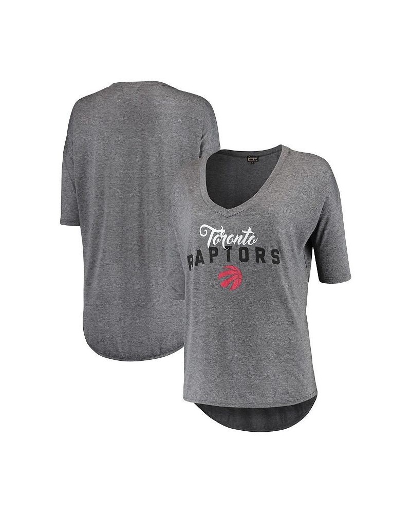 Women's Gray Toronto Raptors Deep V-Neck Tri-Blend Half-Sleeve T-shirt Gray $19.68 Tops