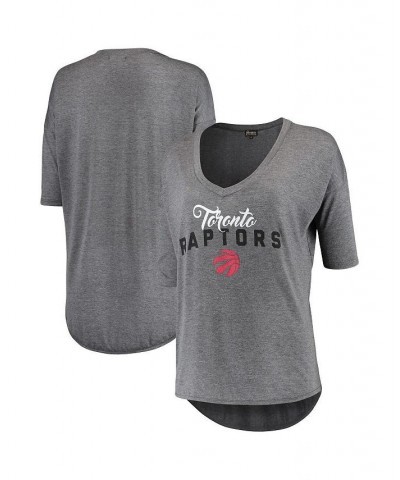 Women's Gray Toronto Raptors Deep V-Neck Tri-Blend Half-Sleeve T-shirt Gray $19.68 Tops