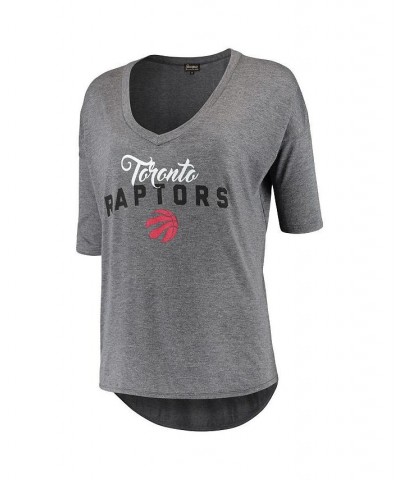 Women's Gray Toronto Raptors Deep V-Neck Tri-Blend Half-Sleeve T-shirt Gray $19.68 Tops