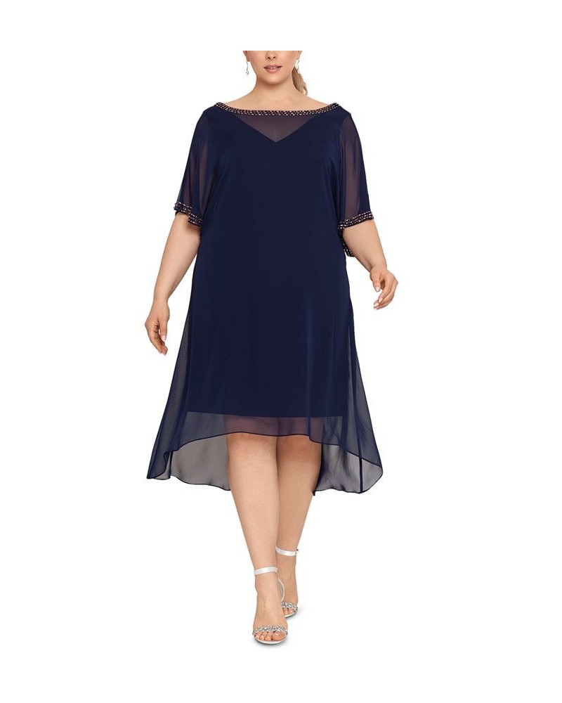 Plus Size Beaded Chiffon Shift Dress Navy/Gunmetal $44.70 Dresses