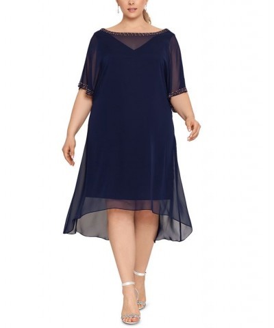 Plus Size Beaded Chiffon Shift Dress Navy/Gunmetal $44.70 Dresses