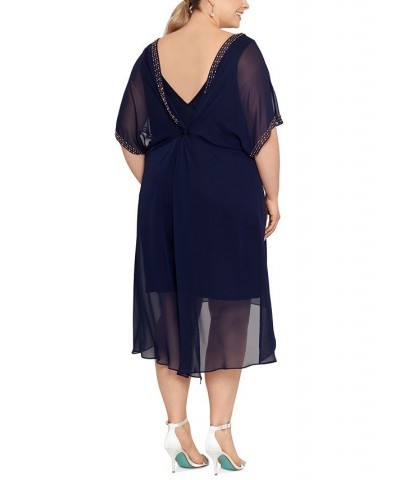 Plus Size Beaded Chiffon Shift Dress Navy/Gunmetal $44.70 Dresses