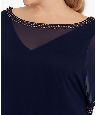 Plus Size Beaded Chiffon Shift Dress Navy/Gunmetal $44.70 Dresses