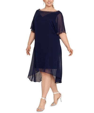 Plus Size Beaded Chiffon Shift Dress Navy/Gunmetal $44.70 Dresses