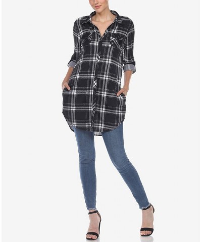 Women's Plaid Tunic Top Shirt Black $34.10 Tops