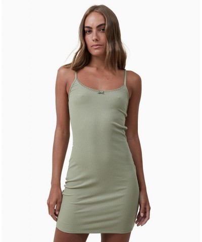 Women's Staple Lace Trim Mini Dress Green $18.40 Dresses