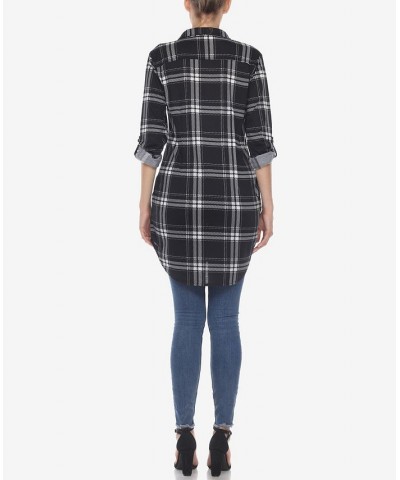 Women's Plaid Tunic Top Shirt Black $34.10 Tops