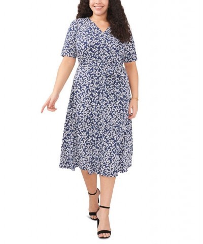 Plus Size Floral-Print Belted Midi Dress Denim $39.16 Dresses