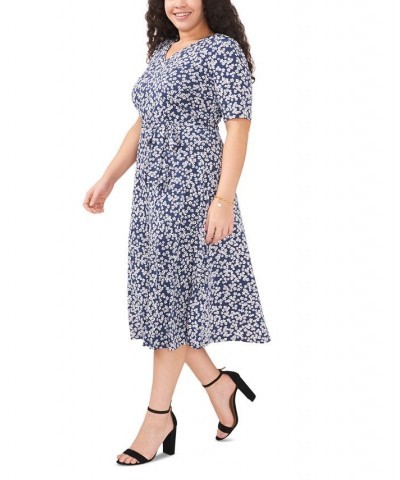 Plus Size Floral-Print Belted Midi Dress Denim $39.16 Dresses