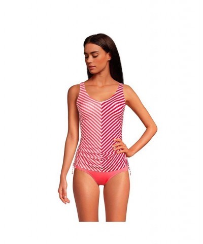 Women's Long Adjustable V-neck Underwire Tankini Swimsuit Top Adjustable Straps Wood Lily/Strawberry Chevron $39.97 Swimsuits