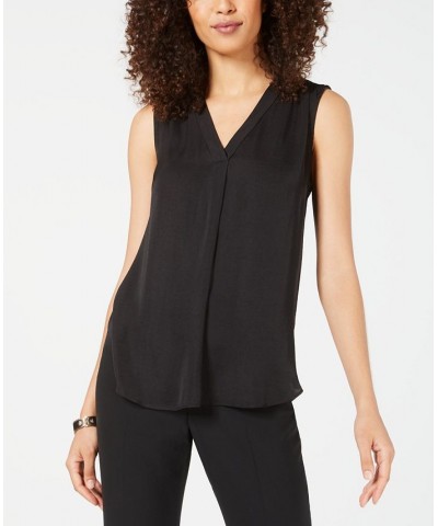 Women's Satin V-Neck Tank Top Black $14.25 Tops