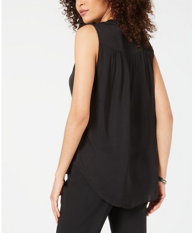 Women's Satin V-Neck Tank Top Black $14.25 Tops