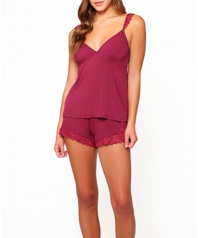 Women's Josie Modal Cami Short Trimmed in Lace 2pc Set Raspberry - Viscose, Spandex $34.72 Lingerie