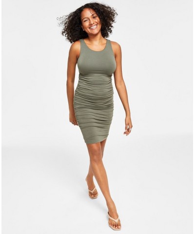 Women's Sleeveless Ruched Bodycon Dress Green $27.97 Dresses