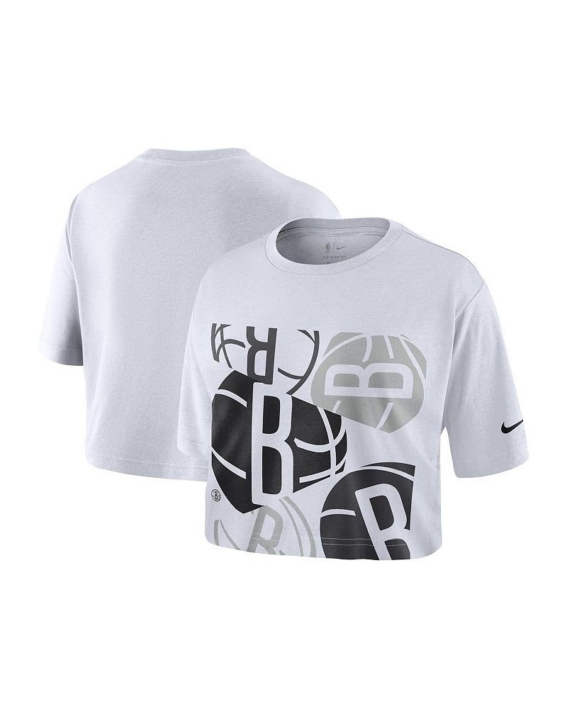 Women's White Brooklyn Nets Cropped T-shirt White $26.99 Tops