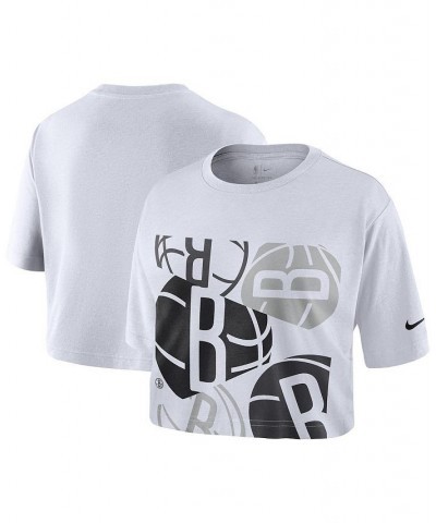 Women's White Brooklyn Nets Cropped T-shirt White $26.99 Tops