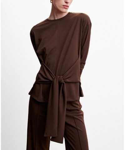 Women's Knotted Top Brown $30.10 Tops