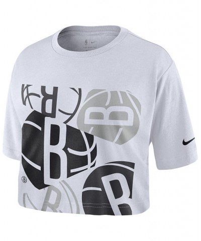 Women's White Brooklyn Nets Cropped T-shirt White $26.99 Tops