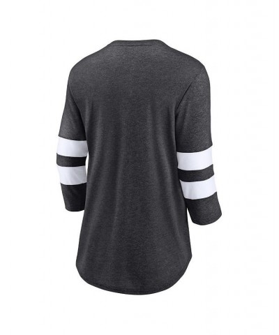 Women's Philadelphia Flyers Full Shield 3/4-Sleeve Tri-Blend Raglan Scoop Neck T-shirt Heathered Charcoal, White $30.77 Tops