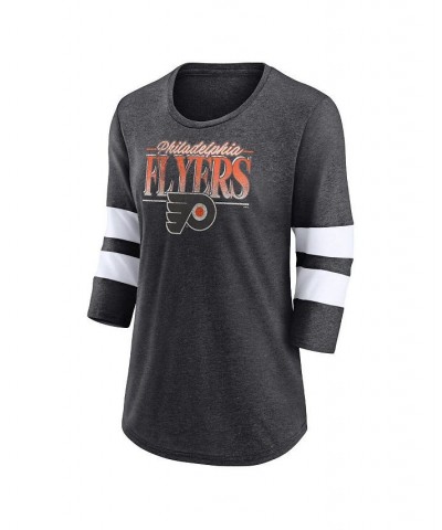 Women's Philadelphia Flyers Full Shield 3/4-Sleeve Tri-Blend Raglan Scoop Neck T-shirt Heathered Charcoal, White $30.77 Tops