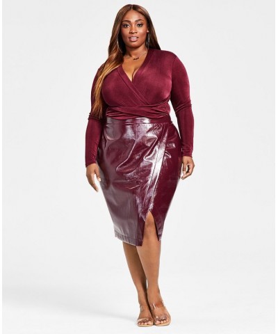 Trendy Plus Size Faux-Leather Skirt Red $26.41 Skirts