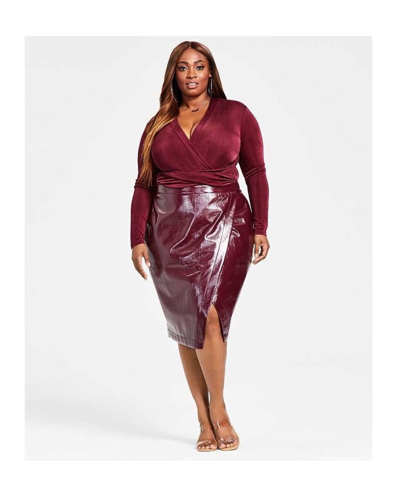 Trendy Plus Size Faux-Leather Skirt Red $26.41 Skirts