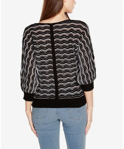 Black Label Women's Wavy Stripe V-Neck Sweater Black Combo $37.80 Sweaters