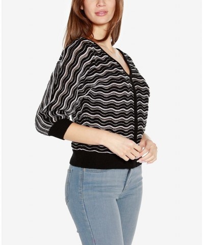 Black Label Women's Wavy Stripe V-Neck Sweater Black Combo $37.80 Sweaters