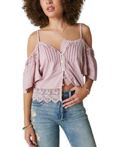 Women's Embroidered Lace Cold-Shoulder Top Purple $35.80 Tops