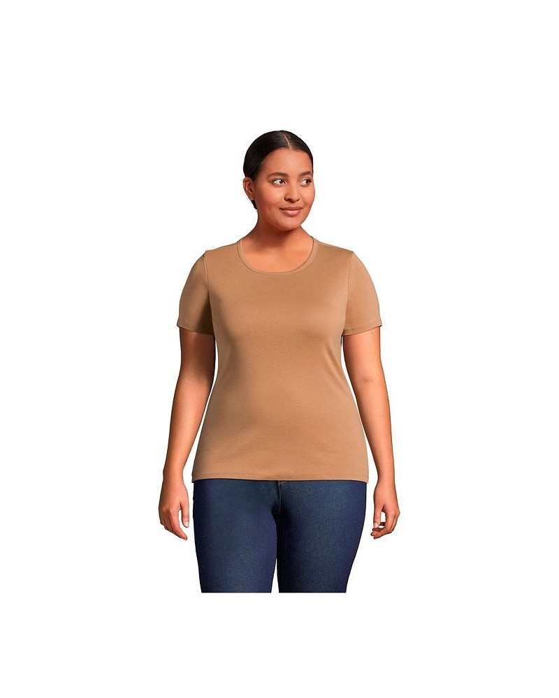 Women's Plus Size Cotton Rib Short Sleeve Crewneck T-shirt Rich camel $18.43 Tops