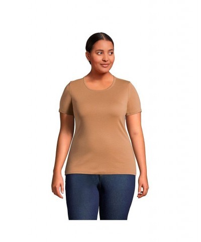 Women's Plus Size Cotton Rib Short Sleeve Crewneck T-shirt Rich camel $18.43 Tops