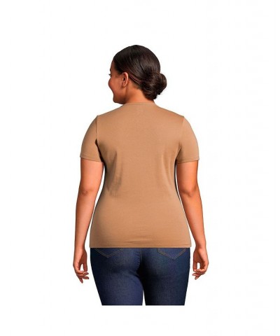 Women's Plus Size Cotton Rib Short Sleeve Crewneck T-shirt Rich camel $18.43 Tops