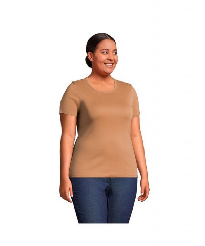 Women's Plus Size Cotton Rib Short Sleeve Crewneck T-shirt Rich camel $18.43 Tops