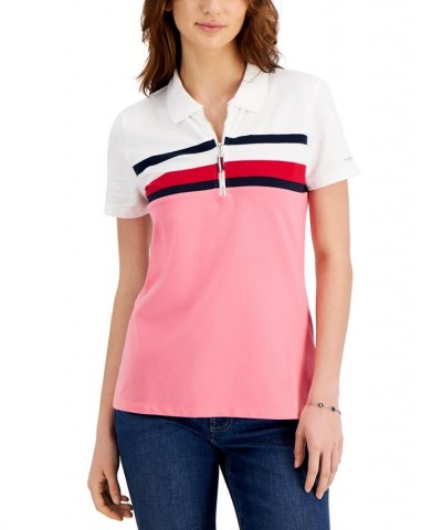 Global Tape Zipper Polo Top Pink $17.86 Tops