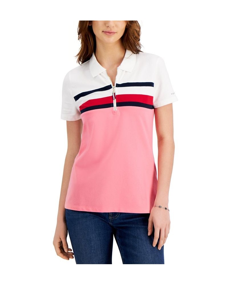 Global Tape Zipper Polo Top Pink $17.86 Tops