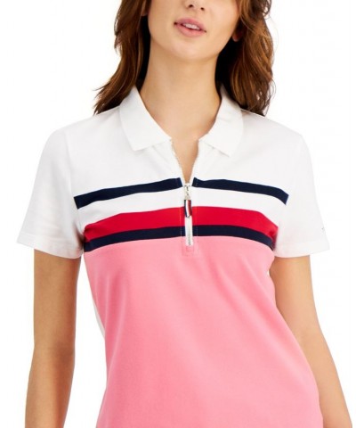 Global Tape Zipper Polo Top Pink $17.86 Tops